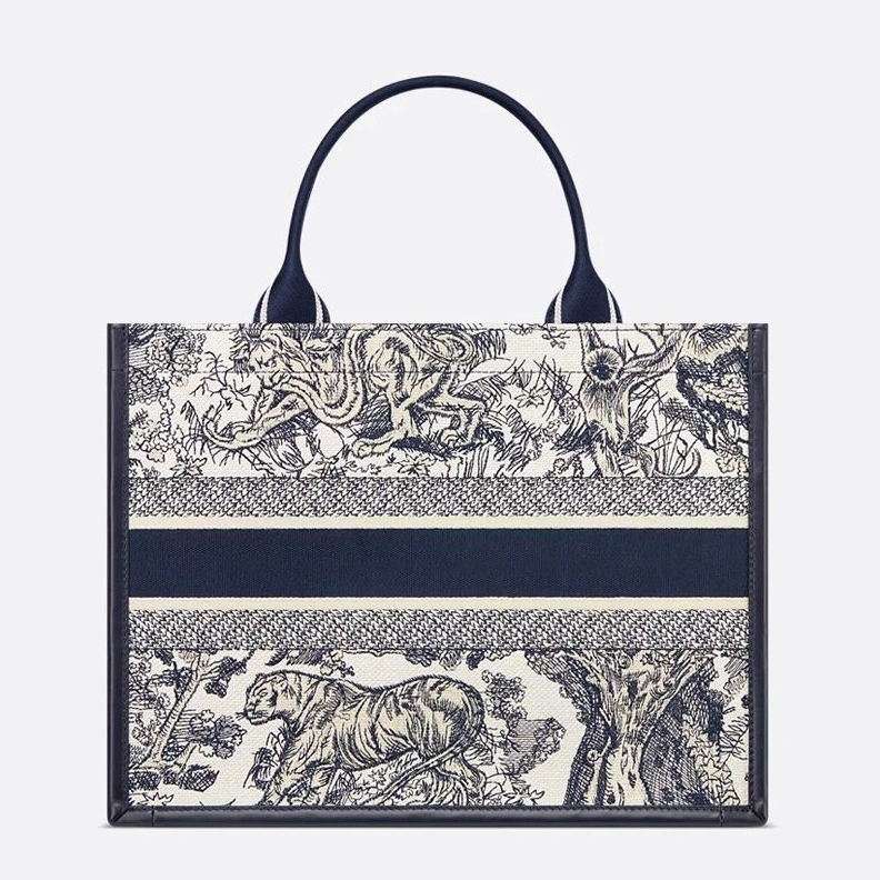 Dior Book Tote with Strap In Toile De Jouy Motif Canvas and Calfskin Blue BestValue 3749