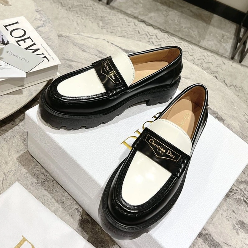 Dior Boy Platform Loafers Women Brushed Calfskin Black White GoodFit 7240