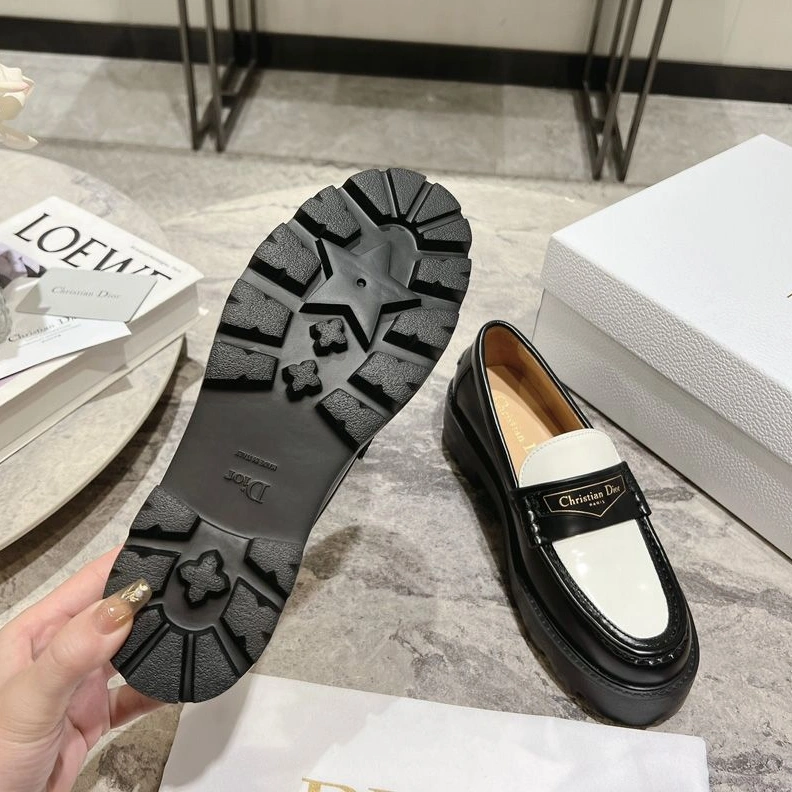 Dior Boy Platform Loafers Women Brushed Calfskin Black White GoodFit 7240