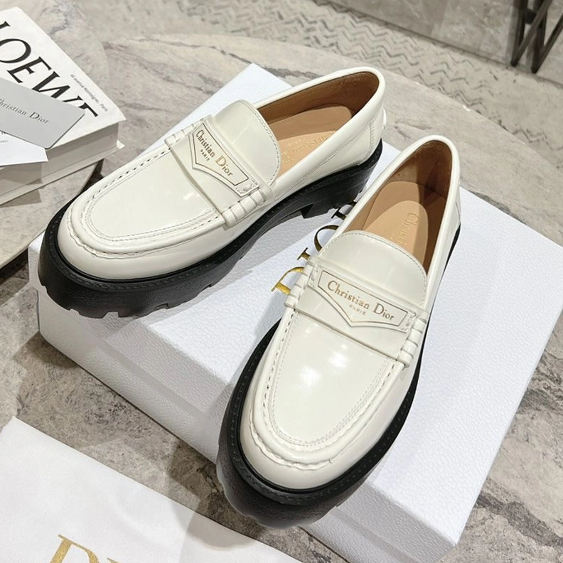 Dior Boy Platform Loafers Women Brushed Calfskin White ModernLook 5165