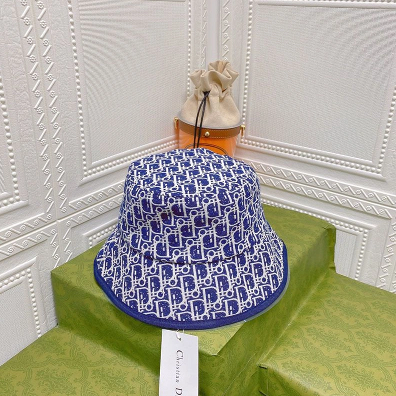 Dior Bucket Hat Shawn Logo D-Oblique Motif Cotton Blue Fashionable 3050