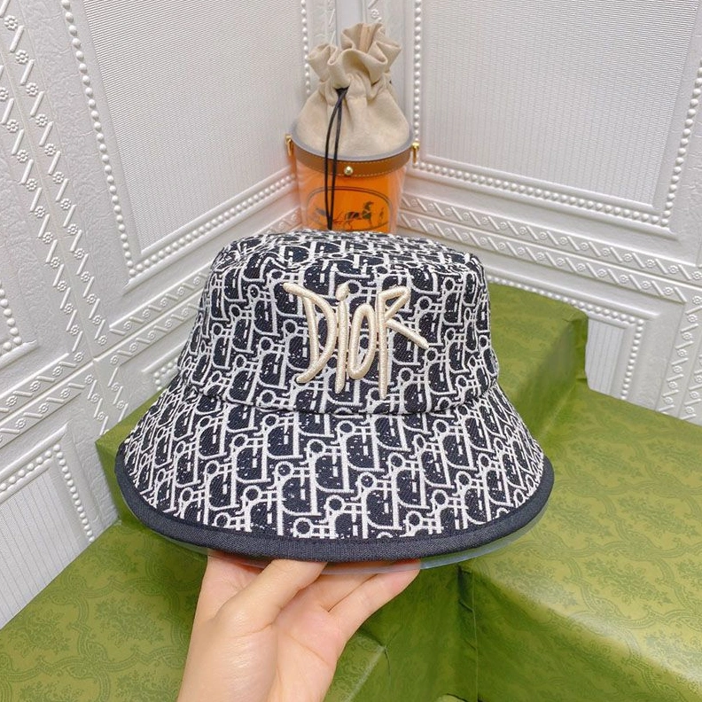 Dior Bucket Hat Shawn Logo D-Oblique Motif Cotton Navy Blue Fashionable 283