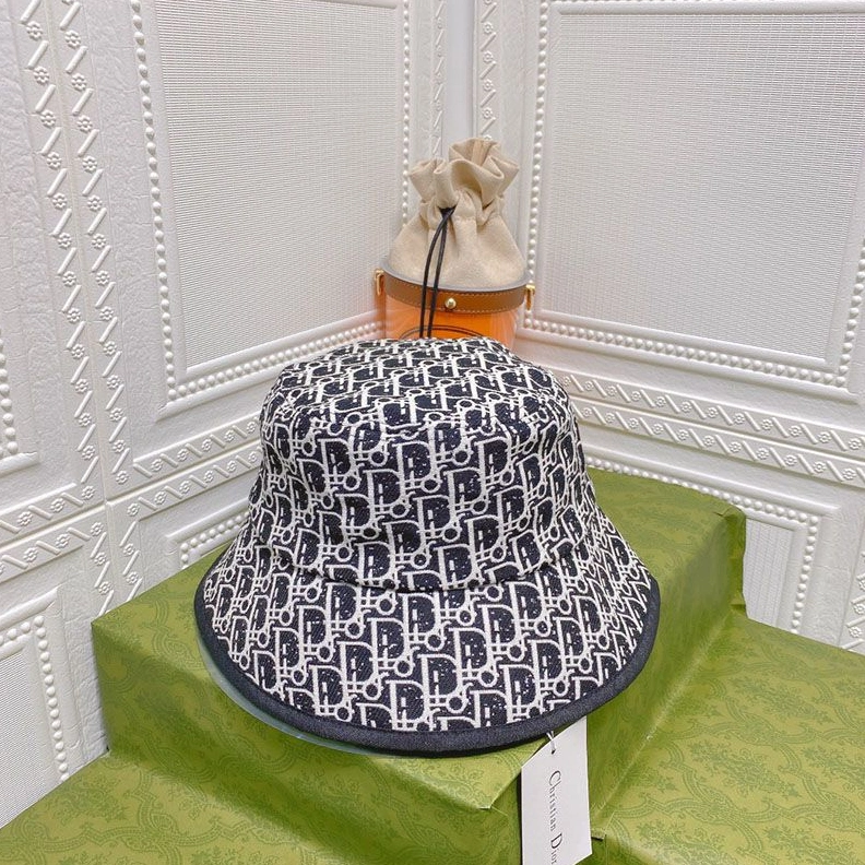 Dior Bucket Hat Shawn Logo D-Oblique Motif Cotton Navy Blue Fashionable 283