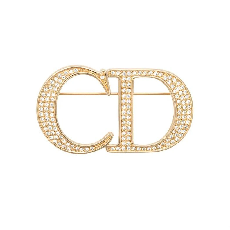 Dior CD Brooch Metal with White Crystals Gold BestValue 488