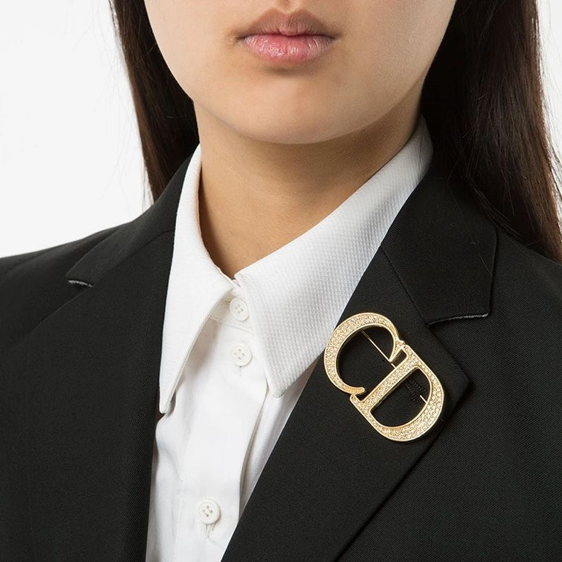 Dior CD Brooch Metal with White Crystals Gold BestValue 488