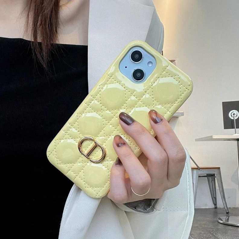 Dior CD iPhone Case Cannage Patent Leather Yellow ModernLook 7391