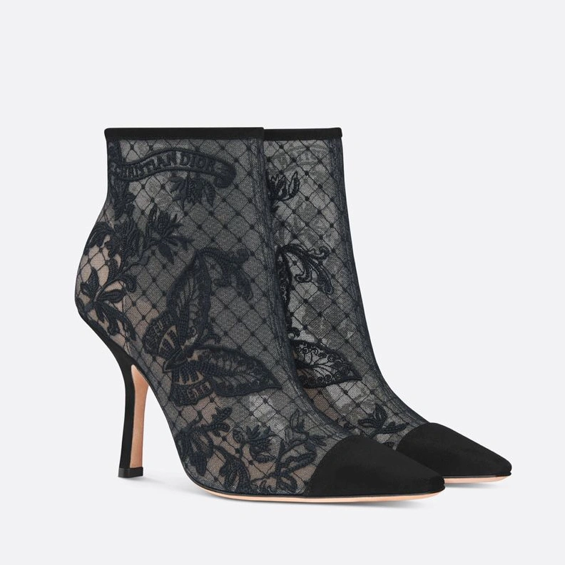Dior Capture Heeled Ankle Boots Women Butterfly Motif Transparent Mesh Black EasyMatch 7846