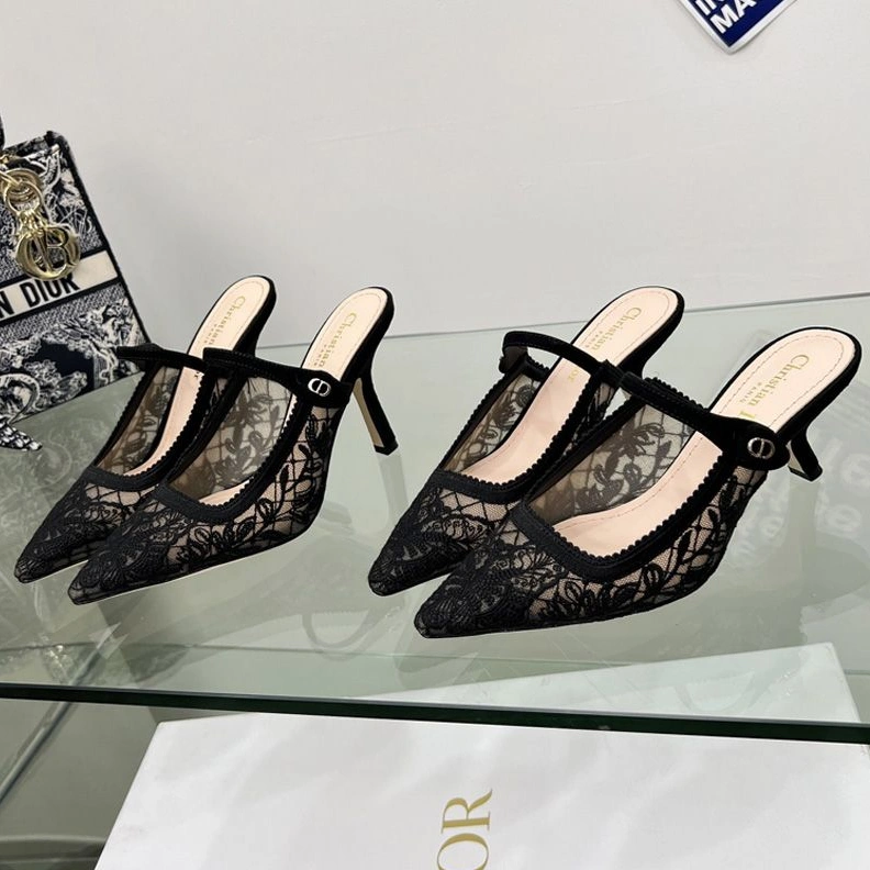 Dior Capture Heeled Mules Women Butterfly Motif Transparent Mesh Black Popular 6119