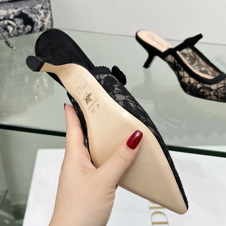Dior Capture Heeled Mules Women Butterfly Motif Transparent Mesh Black Popular 6119