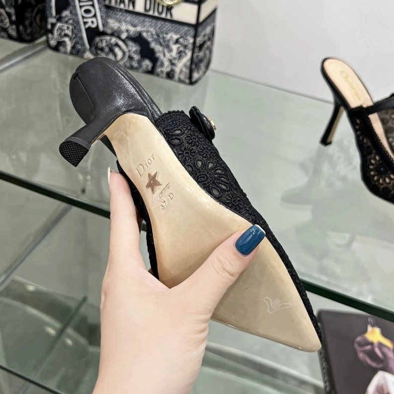 Dior Capture Heeled Mules Women Saint-Gall Floral Motif Transparent Mesh Black Popular 3130