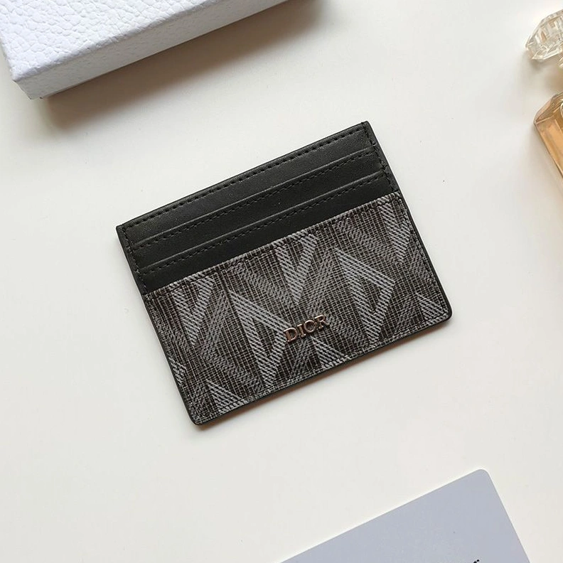 Dior Card Holder CD Diamond Motif Calfskin Black GoodFit 6112