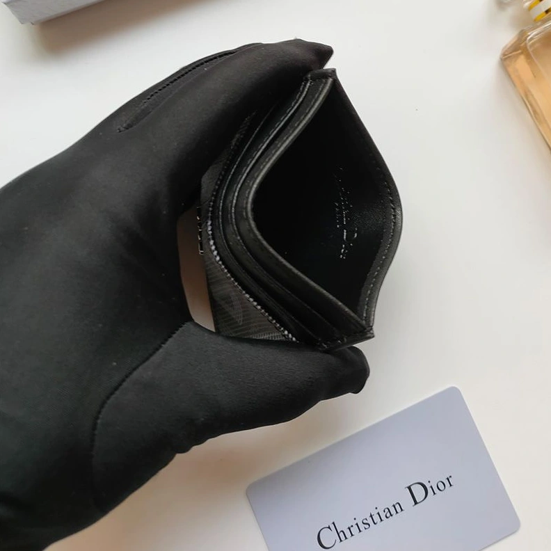 Dior Card Holder CD Diamond Motif Calfskin Black GoodFit 6112