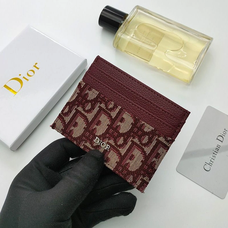 Dior Card Holder Oblique Motif Canvas Burgundy Fashionable 6862