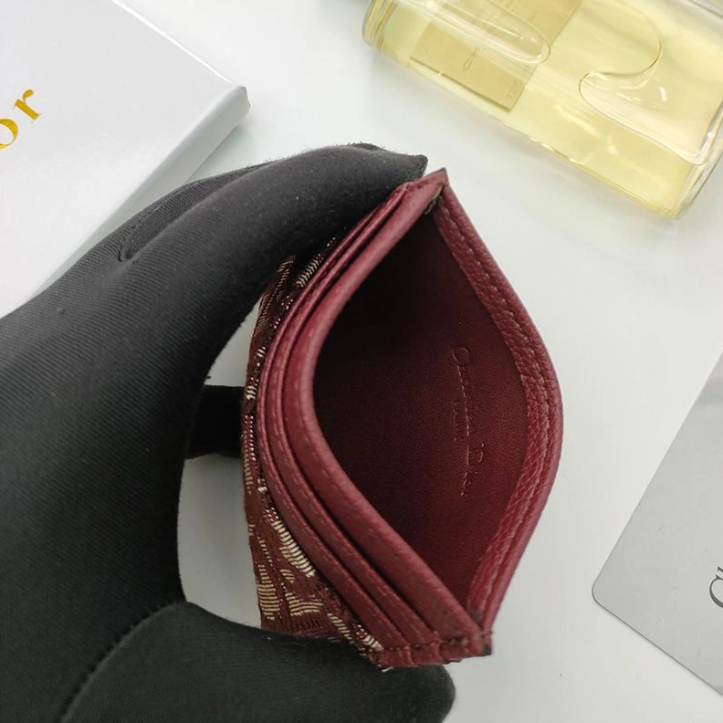 Dior Card Holder Oblique Motif Canvas Burgundy Fashionable 6862