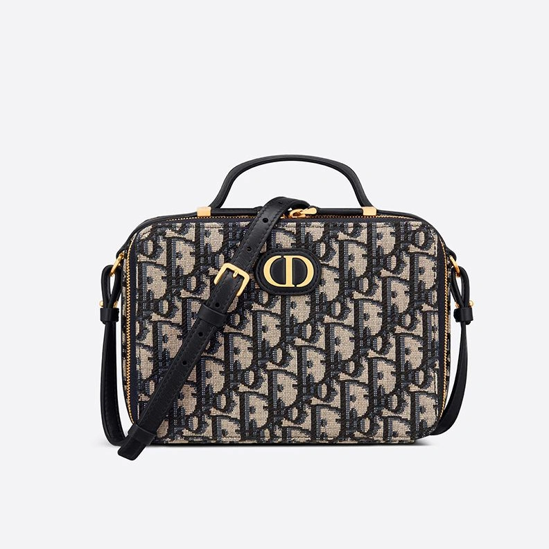 Dior Caro Box Bag Oblique Motif Canvas Blue Trendy 7392