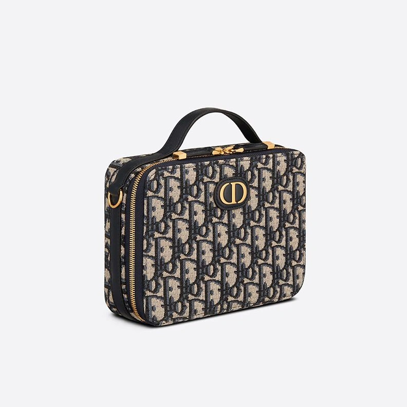 Dior Caro Box Bag Oblique Motif Canvas Blue Trendy 7392