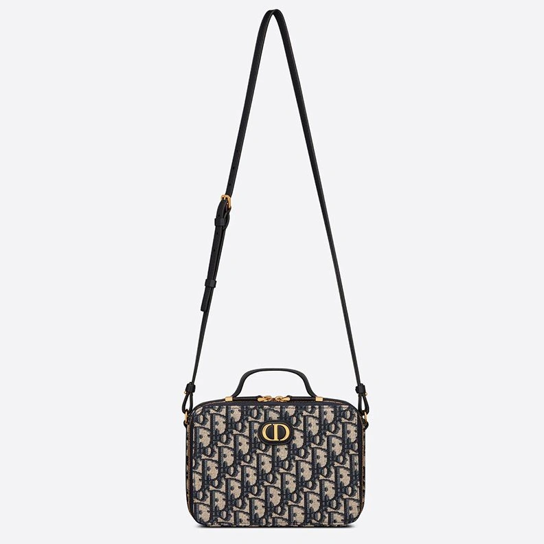 Dior Caro Box Bag Oblique Motif Canvas Blue Trendy 7392