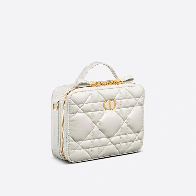 Dior Caro Box Bag with Chain Cannage Calfskin White Comfortable 6382