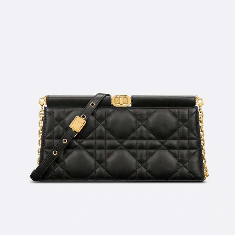 Dior Caro Colle Noire Clutch with Chain Cannage Lambskin Black HighQuality 3716