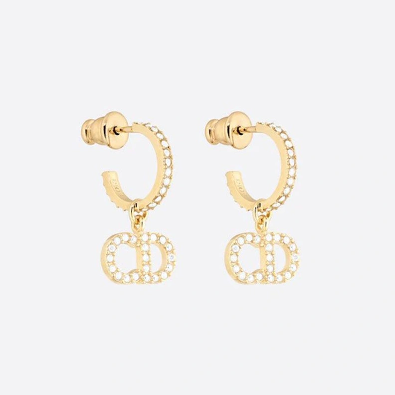 Dior Clair D Lune Earrings Metal And White Crystals Gold BestValue 9793