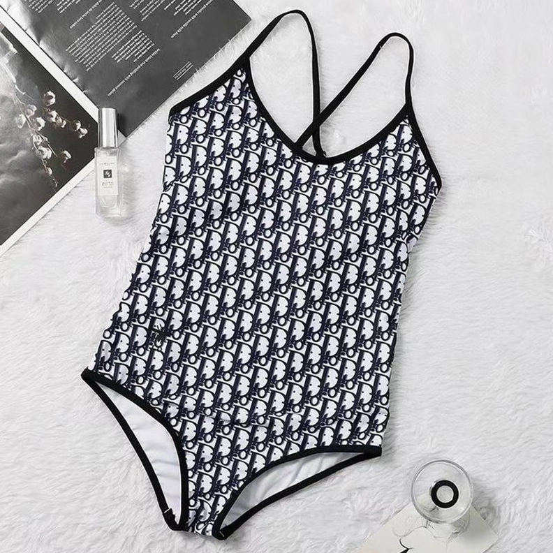 Dior Crisscross Swimsuit Women Oblique with Bee CD Motif Lycra Black GoodFit 7057