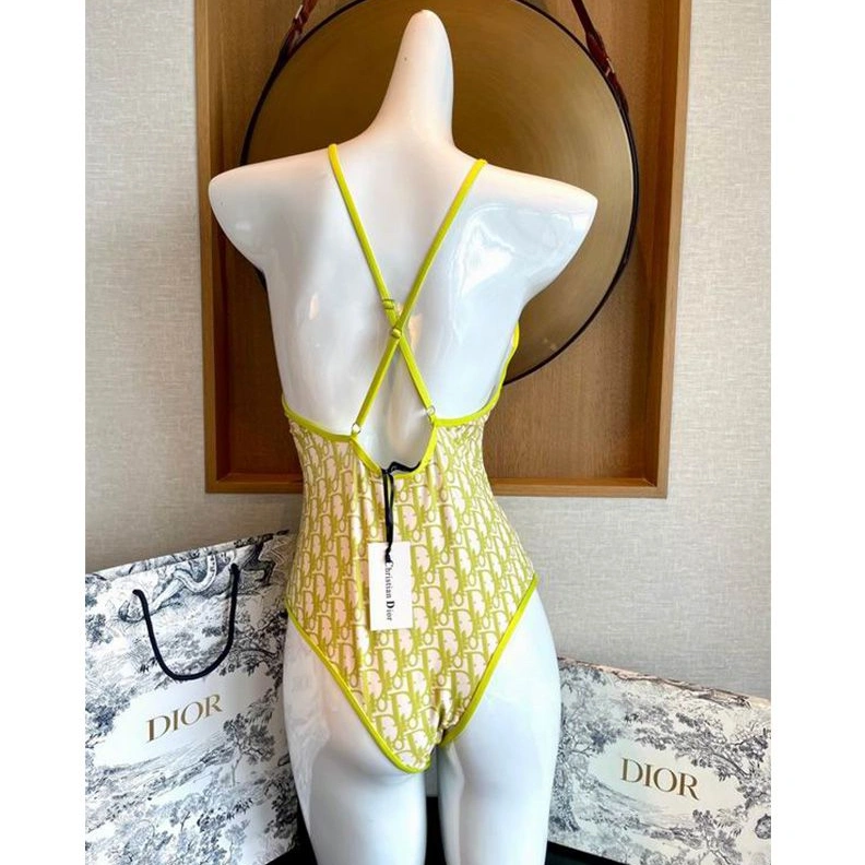 Dior Crisscross Swimsuit Women Oblique with Bee CD Motif Lycra Green HighQuality 3977