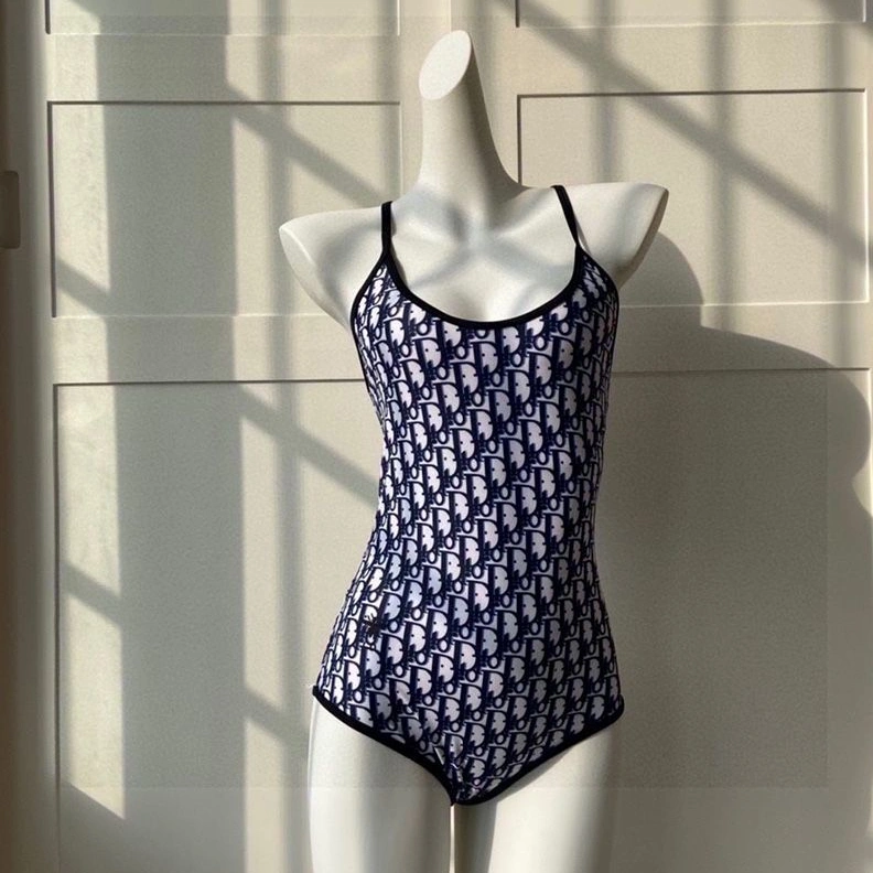 Dior Crisscross Swimsuit Women Oblique with Bee CD Motif Lycra Navy Blue UrbanStyle 1817