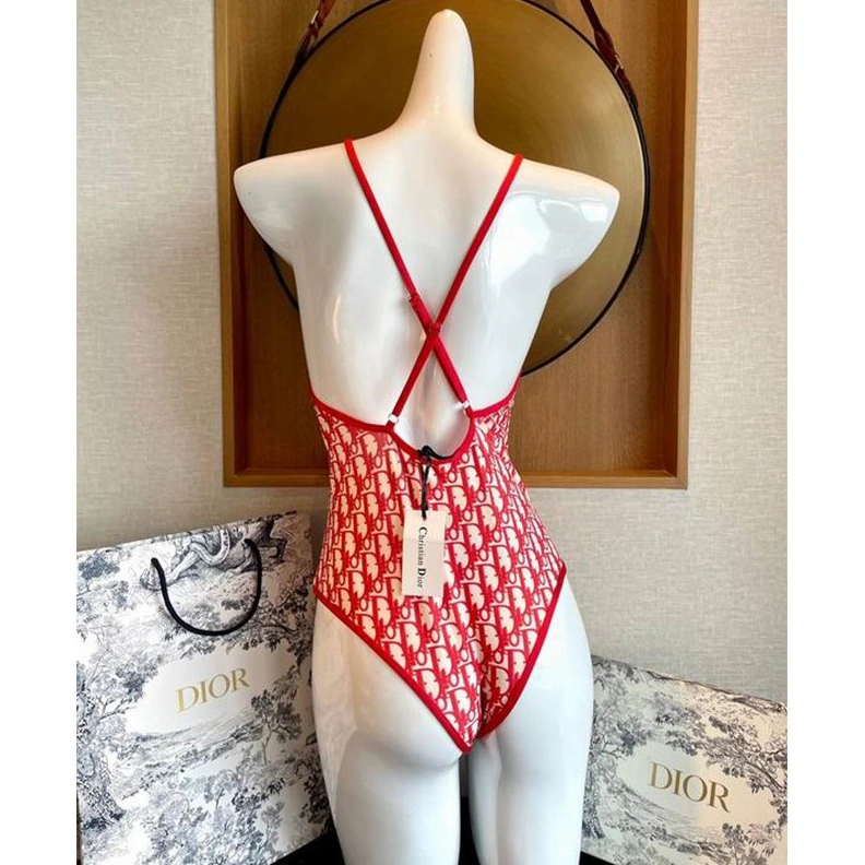 Dior Crisscross Swimsuit Women Oblique with Bee CD Motif Lycra Red StreetReady 1956