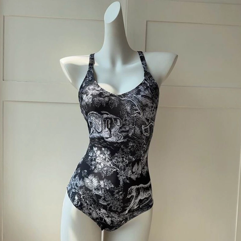 Dior Crisscross Swimsuit Women Toile De Jouy Motif Lycra Black HighQuality 162