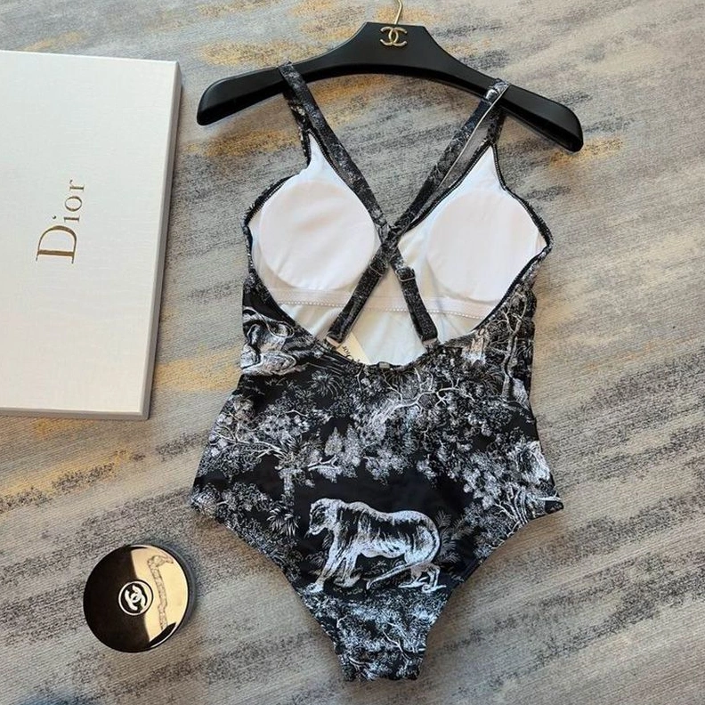 Dior Crisscross Swimsuit Women Toile De Jouy Motif Lycra Black HighQuality 162