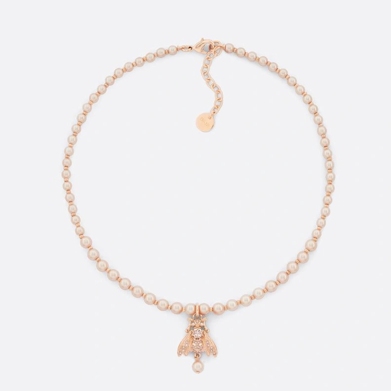 Dior D-Bee Necklace Metal with Pearls and Crystals Pink BestValue 8860