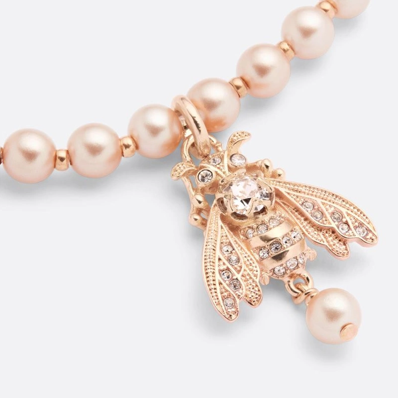 Dior D-Bee Necklace Metal with Pearls and Crystals Pink BestValue 8860