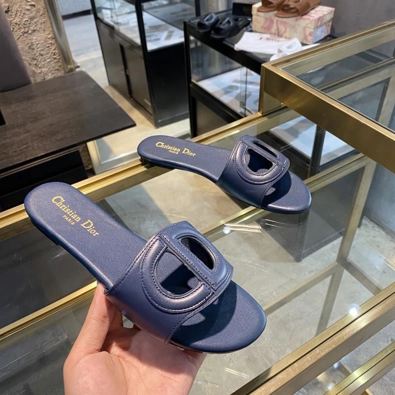 Dior D-Club Slides Women Calfskin Blue Affordable 4432