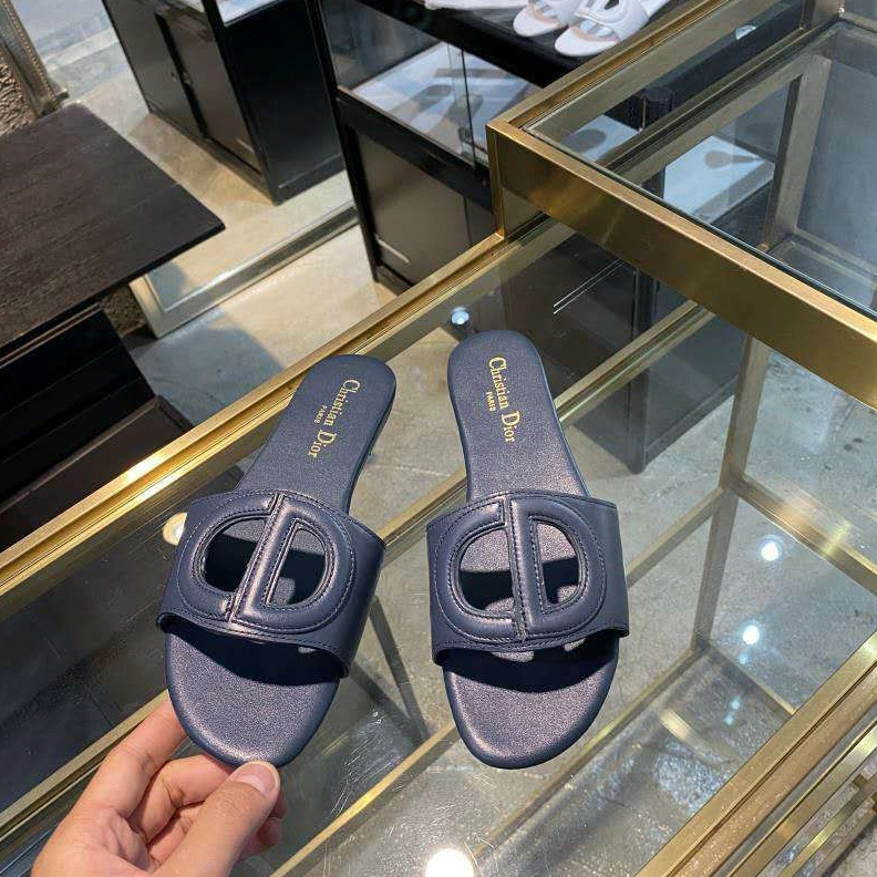 Dior D-Club Slides Women Calfskin Blue Affordable 4432