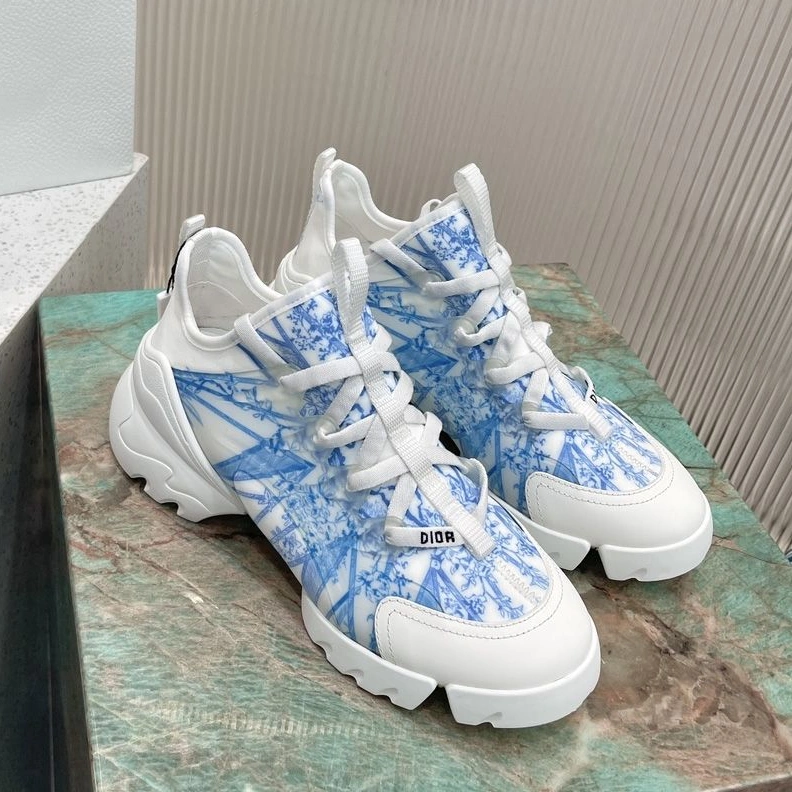Dior D-Connect Sneakers Women Reve d'Infini Motif Technical Fabric White Bright Blue Trendy 626