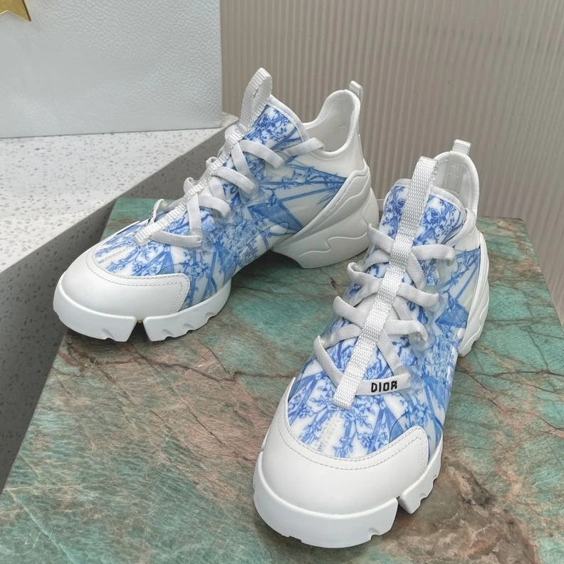 Dior D-Connect Sneakers Women Reve d'Infini Motif Technical Fabric White Bright Blue Trendy 626