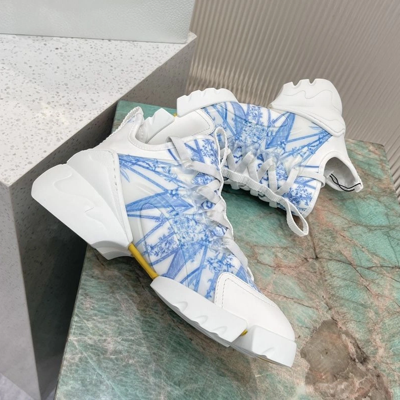 Dior D-Connect Sneakers Women Reve d'Infini Motif Technical Fabric White Bright Blue Trendy 626