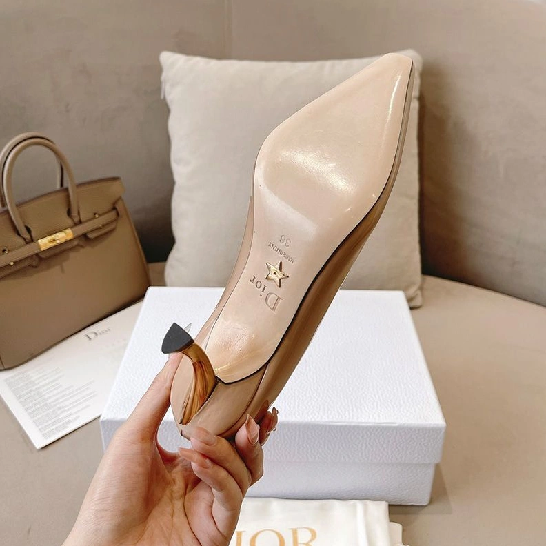 Dior D-Fame Pumps Women Patent Leather Apricot Comfortable 9661