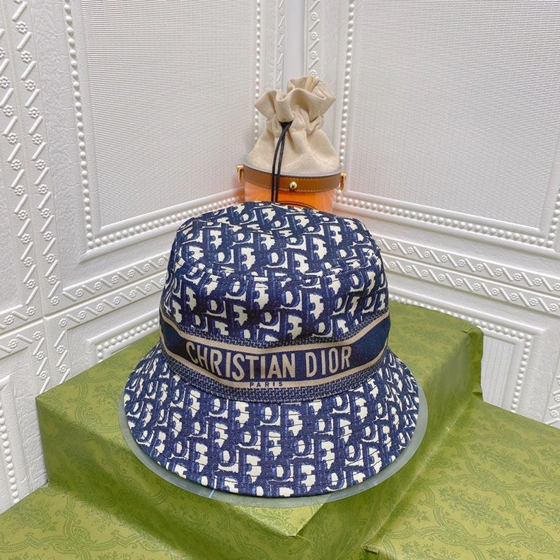 Dior D-Oblique Small Brim Bucket Hat Canvas Navy Blue Trendy 2295