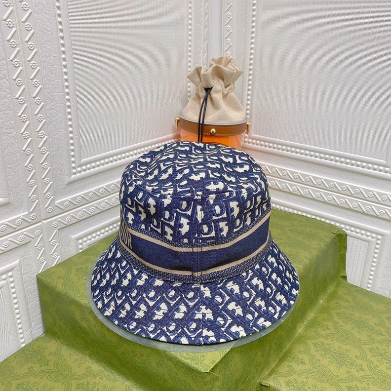 Dior D-Oblique Small Brim Bucket Hat Canvas Navy Blue Trendy 2295