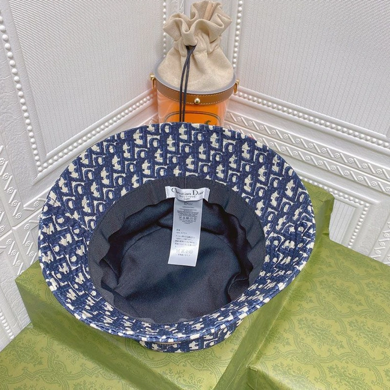 Dior D-Oblique Small Brim Bucket Hat Canvas Navy Blue Trendy 2295