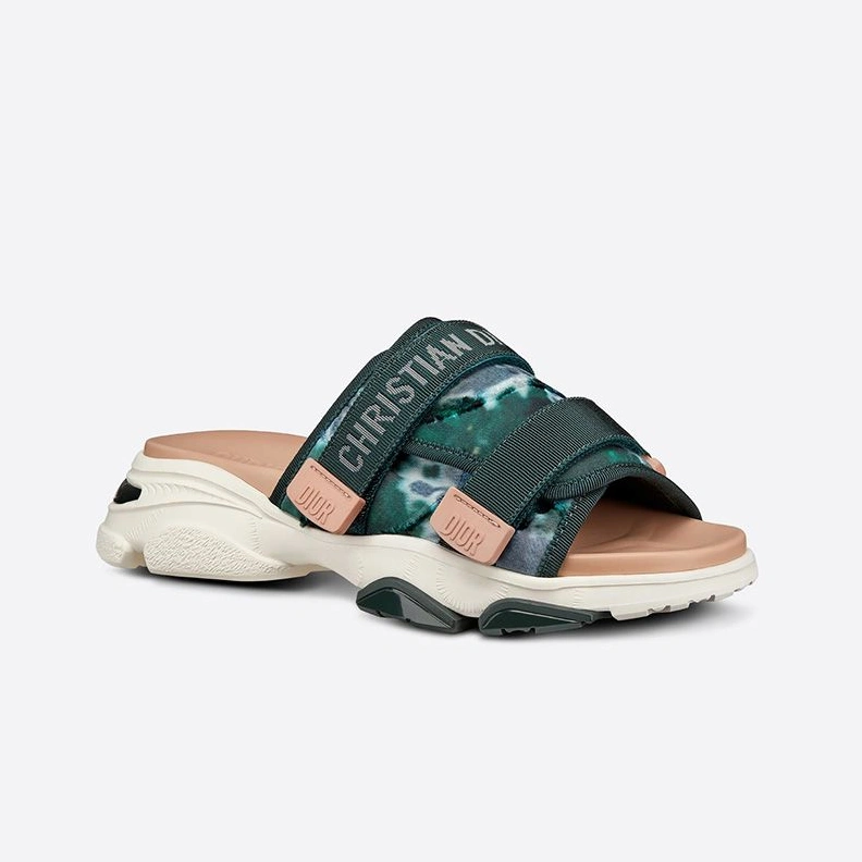 Dior D-Wander Slides Women Camouflage Tie & Dior Technical Fabric Green Trendy 2965