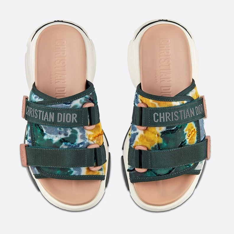 Dior D-Wander Slides Women Camouflage Tie & Dior Technical Fabric Green Trendy 2965