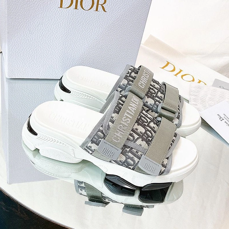 Dior D-Wander Slides Women Oblique Technical Fabric Grey Fashionable 8768