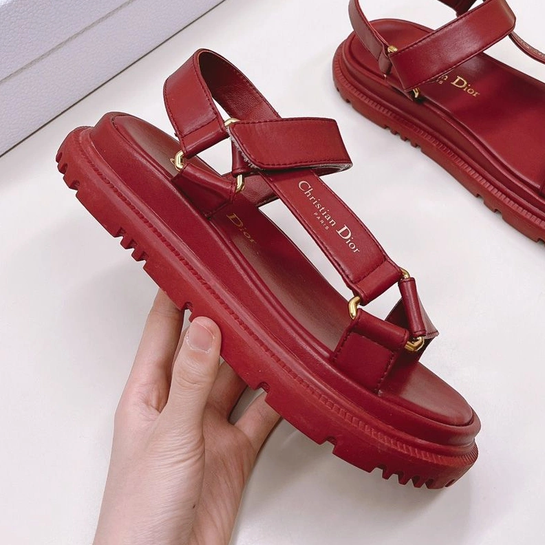 Dior D-Wave Sandals Women Calfskin Red Comfortable 5901
