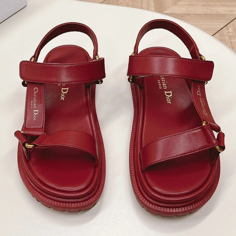 Dior D-Wave Sandals Women Calfskin Red Comfortable 5901