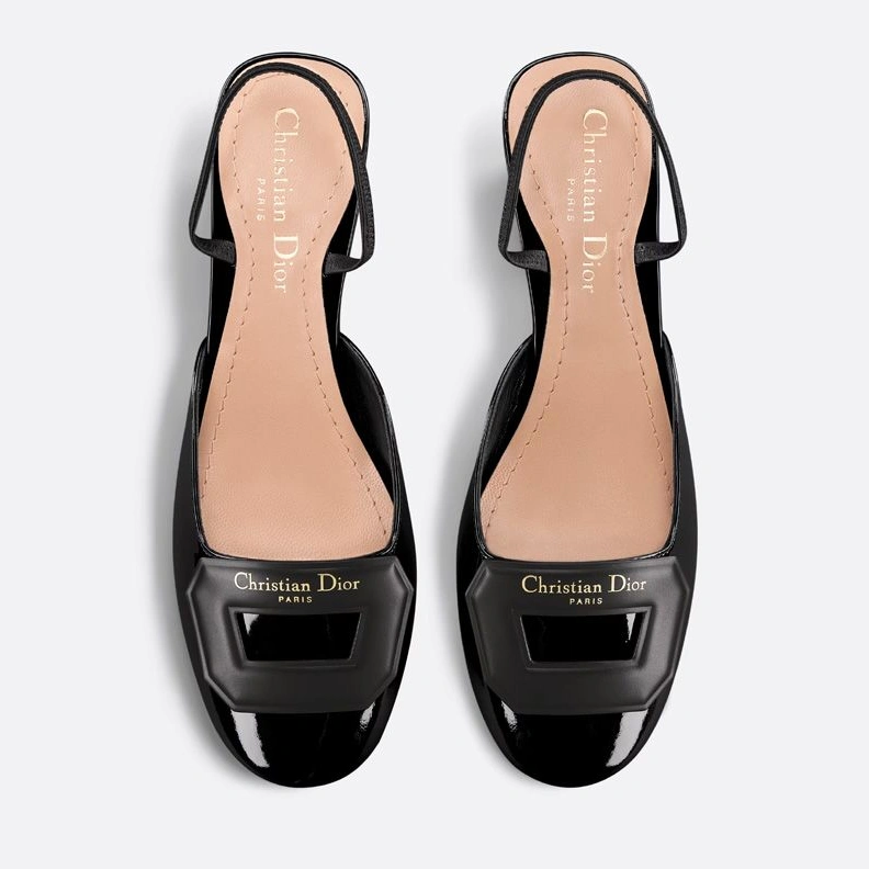 Dior Day Slingback Pumps Women Patent Calfskin Black Comfortable 9896