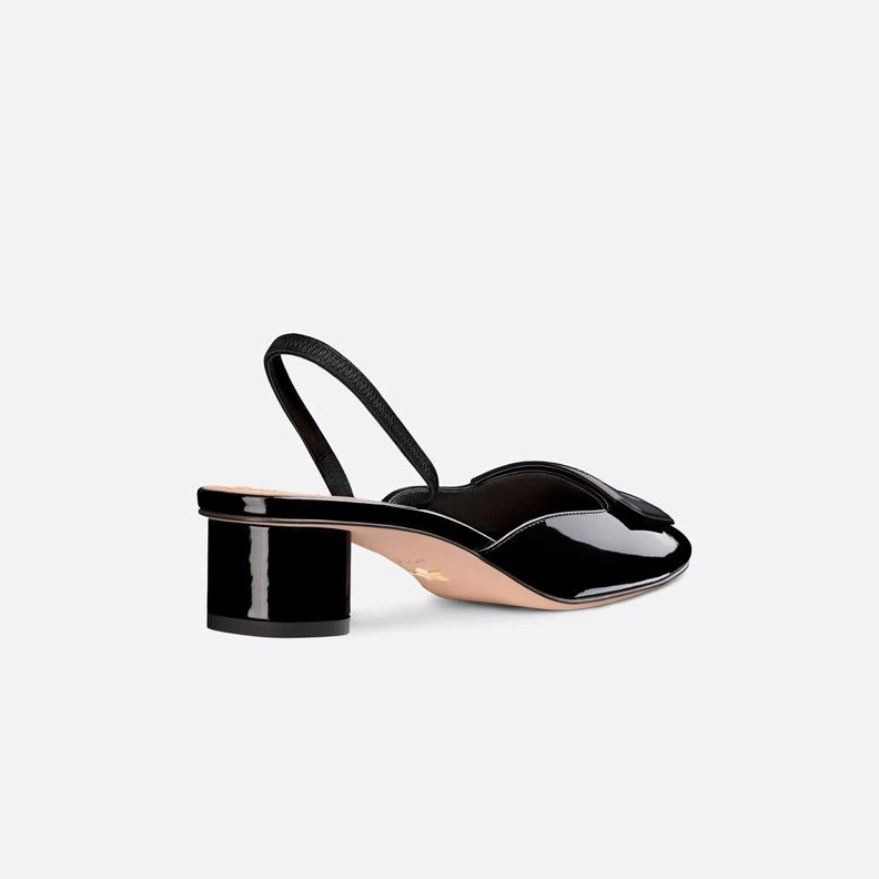 Dior Day Slingback Pumps Women Patent Calfskin Black Comfortable 9896