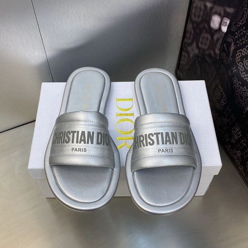 Dior Every-D Slides Women Lambskin Silver HighQuality 6541