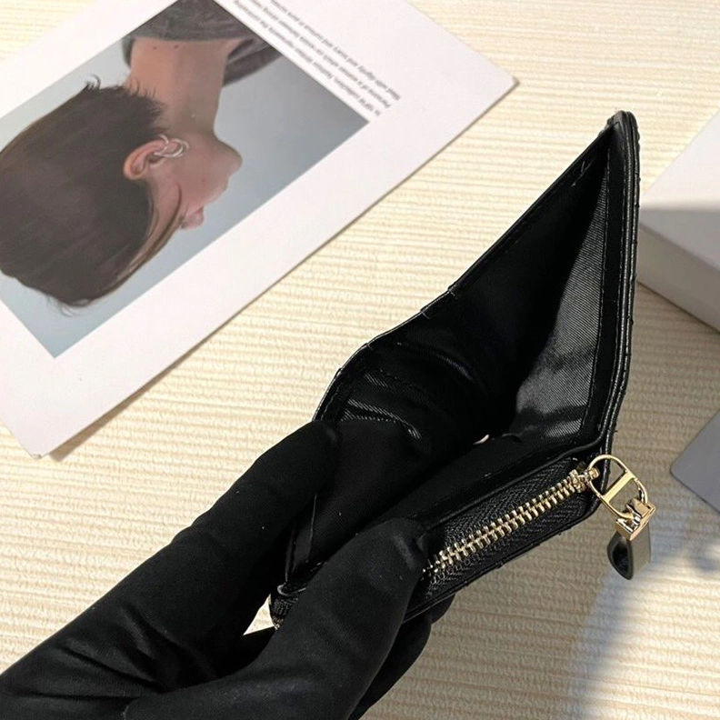 Dior Flap Zipper Card Holder Cannage Lambskin Black Comfortable 6586